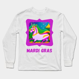 Mardi Gras Colorful Unicorn Long Sleeve T-Shirt